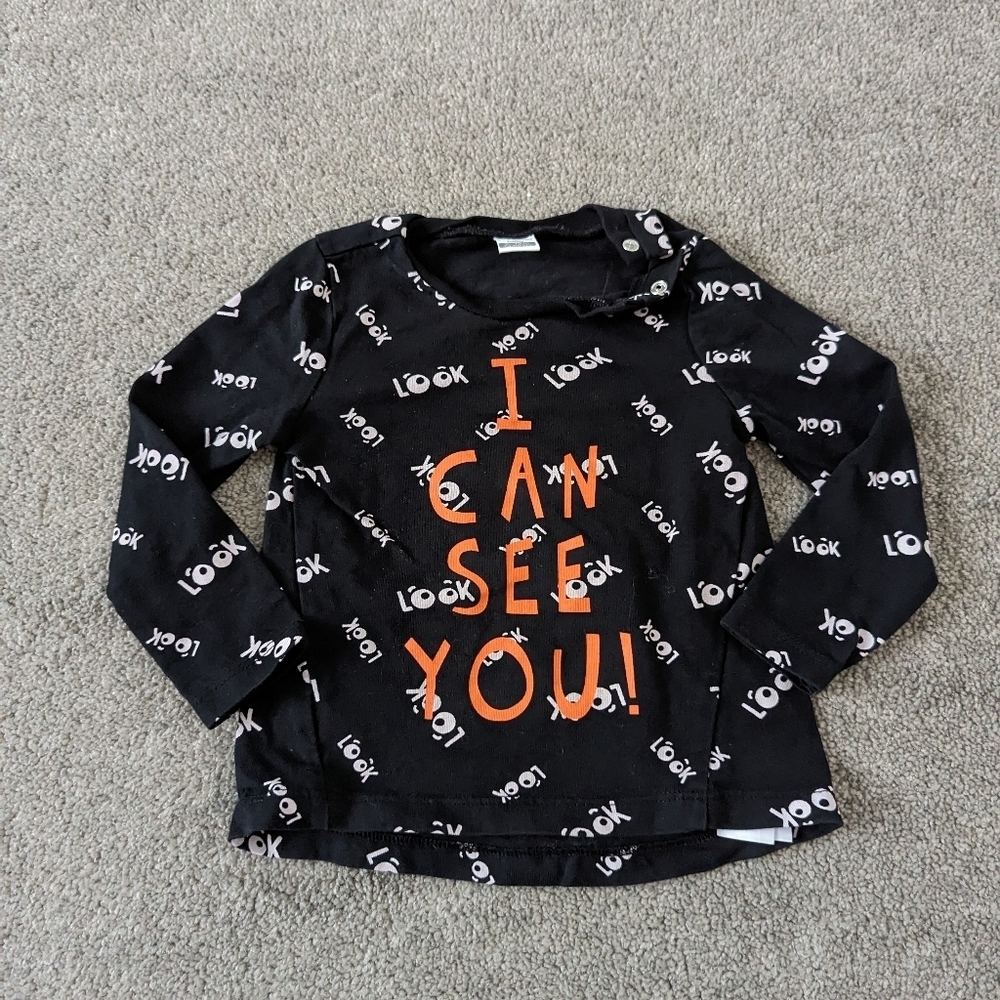 LCW Babies Black Googly Eye Look & I Can See You Print Long Sleeve Top
